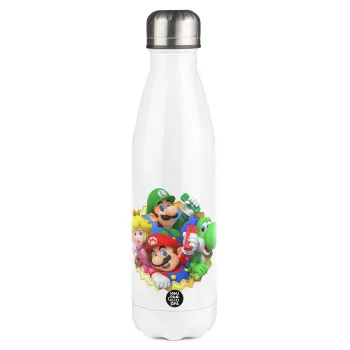 Super mario and Friends, Metal mug thermos White (Stainless steel), double wall, 500ml
