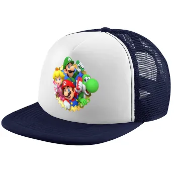 Super mario and Friends, Καπέλο παιδικό Soft Trucker με Δίχτυ ΜΠΛΕ ΣΚΟΥΡΟ/ΛΕΥΚΟ (POLYESTER, ΠΑΙΔΙΚΟ, ONE SIZE)