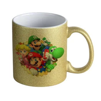 Super mario and Friends, Κούπα Χρυσή Glitter που γυαλίζει, κεραμική, 330ml