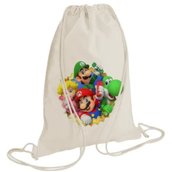 Super mario and Friends, Τσάντα πλάτης πουγκί GYMBAG natural (28x40cm)