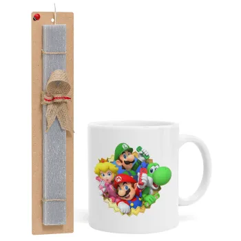 Super mario and Friends, Easter Set, Ceramic Cup (330ml) & Easter aromatic flat candle (30cm) (GRAY)