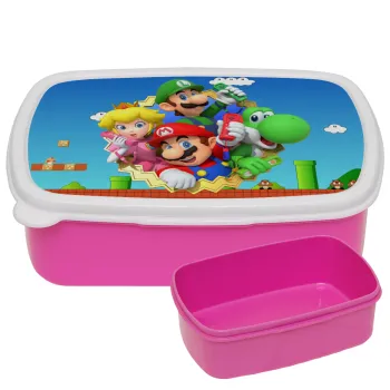 Super mario and Friends, ΡΟΖ παιδικό δοχείο φαγητού (lunchbox) πλαστικό (BPA-FREE) Lunch Βox M18 x Π13 x Υ6cm