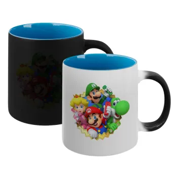 Super mario and Friends, Κούπα Μαγική εσωτερικό μπλε, κεραμική 330ml που αλλάζει χρώμα με το ζεστό ρόφημα