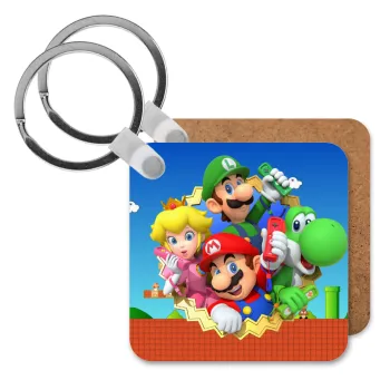 Super mario and Friends, Μπρελόκ Ξύλινο τετράγωνο MDF