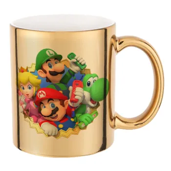 Super mario and Friends, Mug ceramic, gold mirror, 330ml