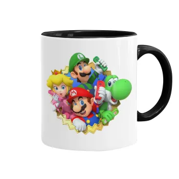 Super mario and Friends, Mug colored black, ceramic, 330ml