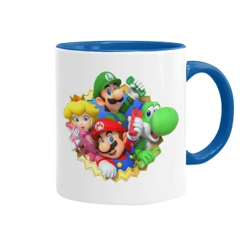 Super mario and Friends, Κούπα χρωματιστή μπλε, κεραμική, 330ml