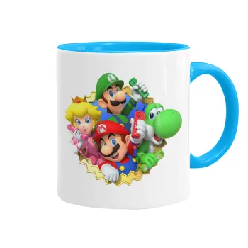 Super mario and Friends, Κούπα χρωματιστή γαλάζια, κεραμική, 330ml