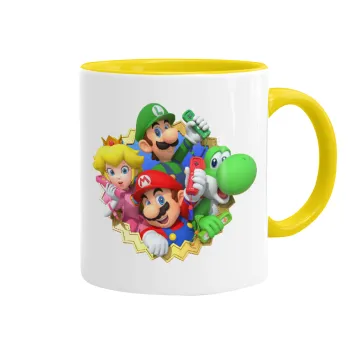 Super mario and Friends, Κούπα χρωματιστή κίτρινη, κεραμική, 330ml