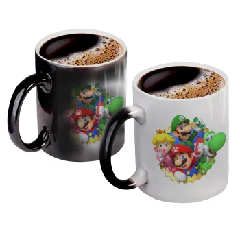 Super mario and Friends, Color changing magic Mug, ceramic, 330ml when adding hot liquid inside, the black colour desappears (1 pcs)