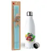 Easter Set, metallic stainless steel water bottle (750ml) & aromatic flat Easter candle (30cm) (TURQUOISE)