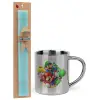 Easter Set, metallic thermal cup (300ml) & aromatic flat Easter candle (30cm) (TURQUOISE)