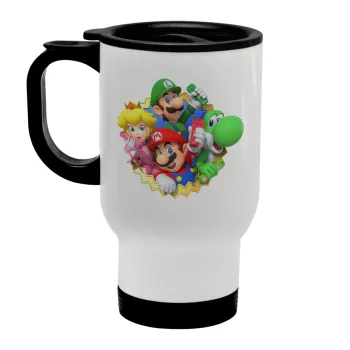 Super mario and Friends, Stainless steel travel mug with lid, double wall white 450ml