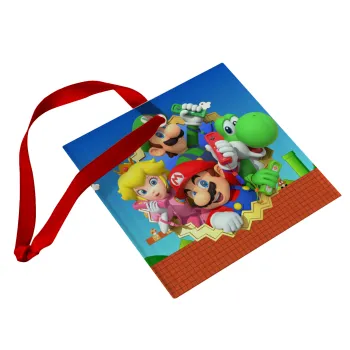 Super mario and Friends, Christmas ornament, glass square ornament 9x9cm