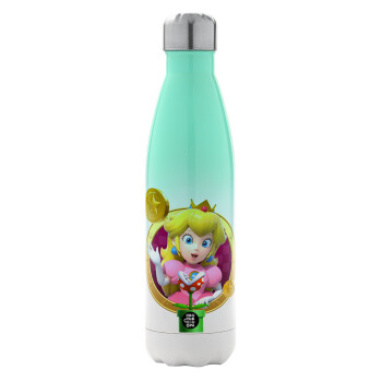 Princess Peach Toadstool, Metal mug thermos Green/White (Stainless steel), double wall, 500ml