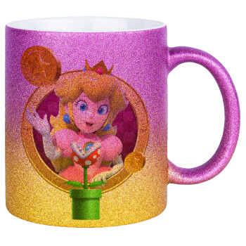 Princess Peach Toadstool, Κούπα Χρυσή/Ροζ Glitter, κεραμική, 330ml