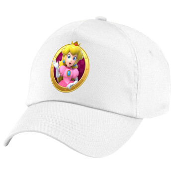 Princess Peach Toadstool, Καπέλο παιδικό Baseball, 100% Βαμβακερό Twill, Λευκό (ΒΑΜΒΑΚΕΡΟ, ΠΑΙΔΙΚΟ, UNISEX, ONE SIZE)