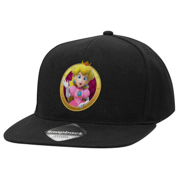 Princess Peach Toadstool, Adult Flat Snapback Hat Black, (100% COTTON TWILL, ADULT, UNISEX, ONE SIZE)