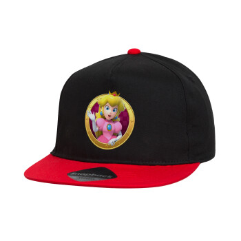 Princess Peach Toadstool, Καπέλο παιδικό Flat Snapback, Μαύρο/Κόκκινο (100% ΒΑΜΒΑΚΕΡΟ, ΠΑΙΔΙΚΟ, UNISEX, ONE SIZE)