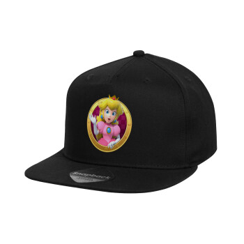 Princess Peach Toadstool, Καπέλο παιδικό Flat Snapback, Μαύρο (100% ΒΑΜΒΑΚΕΡΟ, ΠΑΙΔΙΚΟ, UNISEX, ONE SIZE)