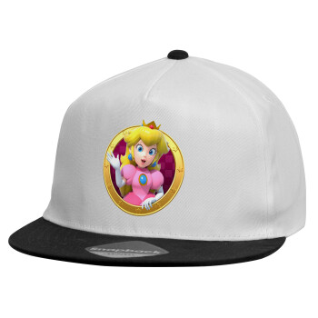 Princess Peach Toadstool, Καπέλο παιδικό Flat Snapback, Λευκό (100% ΒΑΜΒΑΚΕΡΟ, ΠΑΙΔΙΚΟ, UNISEX, ONE SIZE)