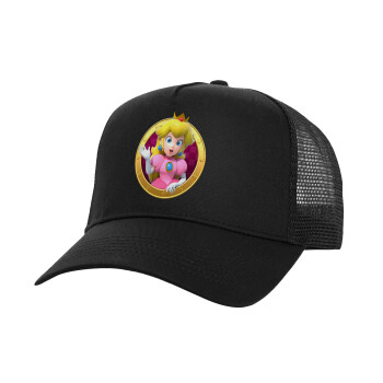 Princess Peach Toadstool, Καπέλο Ενηλίκων Structured Trucker, με Δίχτυ, Μαύρο (100% ΒΑΜΒΑΚΕΡΟ, ΕΝΗΛΙΚΩΝ, UNISEX, ONE SIZE)