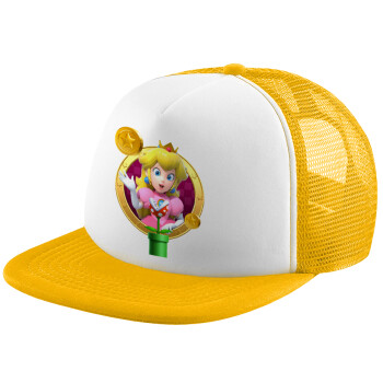 Princess Peach Toadstool, Καπέλο παιδικό Soft Trucker με Δίχτυ Κίτρινο/White 