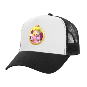 Princess Peach Toadstool, Καπέλο Structured Trucker, ΛΕΥΚΟ/ΜΑΥΡΟ