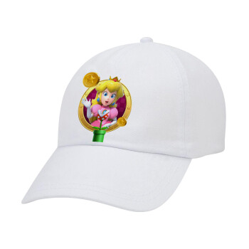 Princess Peach Toadstool, Καπέλο Ενηλίκων Baseball Λευκό 5-φύλλο (POLYESTER, ΕΝΗΛΙΚΩΝ, UNISEX, ONE SIZE)