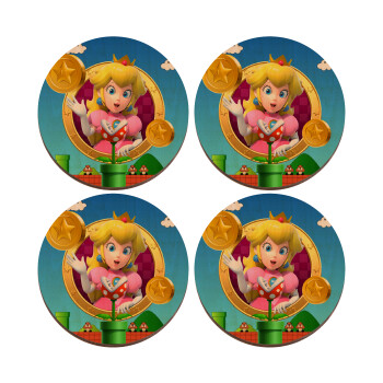 Princess Peach Toadstool, ΣΕΤ x4 Σουβέρ ξύλινα στρογγυλά plywood (9cm)