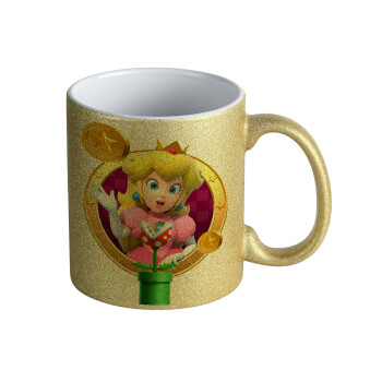 Princess Peach Toadstool, Κούπα Χρυσή Glitter που γυαλίζει, κεραμική, 330ml