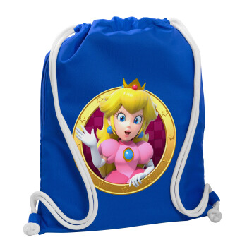 Princess Peach Toadstool, Τσάντα πλάτης πουγκί GYMBAG Μπλε, με τσέπη (40x48cm) & χονδρά κορδόνια