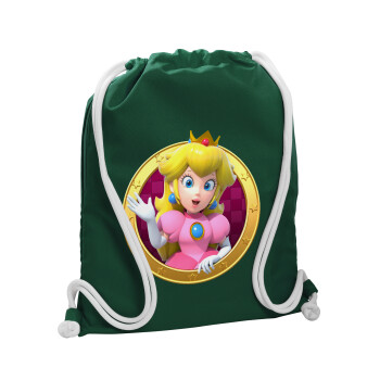 Princess Peach Toadstool, Τσάντα πλάτης πουγκί GYMBAG BOTTLE GREEN, με τσέπη (40x48cm) & χονδρά λευκά κορδόνια