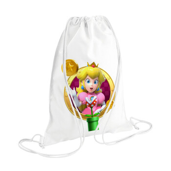 Princess Peach Toadstool, Τσάντα πλάτης πουγκί GYMBAG λευκή (28x40cm)