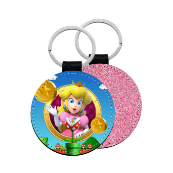 Princess Peach Toadstool, Μπρελόκ Δερματίνη, στρογγυλό ΡΟΖ (5cm)