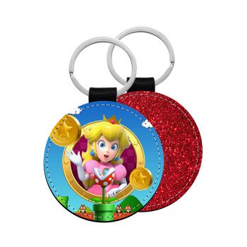 Princess Peach Toadstool, Μπρελόκ Δερματίνη, στρογγυλό ΚΟΚΚΙΝΟ (5cm)