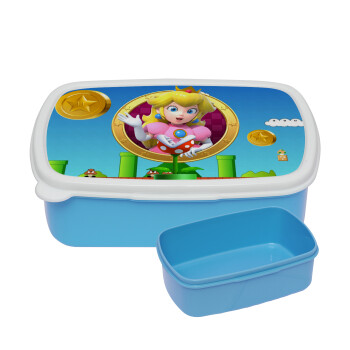 Princess Peach Toadstool, ΜΠΛΕ παιδικό δοχείο φαγητού (lunchbox) πλαστικό (BPA-FREE) Lunch Βox M18 x Π13 x Υ6cm