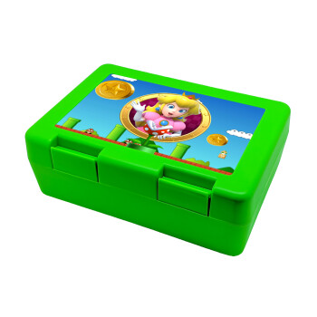 Princess Peach Toadstool, Παιδικό δοχείο κολατσιού ΠΡΑΣΙΝΟ 185x128x65mm (BPA free πλαστικό)