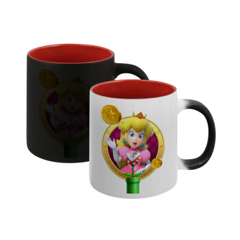 Princess Peach Toadstool, Κούπα Μαγική εσωτερικό κόκκινο, κεραμική, 330ml που αλλάζει χρώμα με το ζεστό ρόφημα