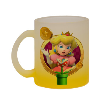 Princess Peach Toadstool, Κούπα γυάλινη δίχρωμη με βάση το κίτρινο ματ, 330ml