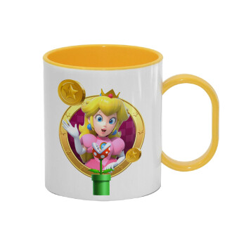 Princess Peach Toadstool, Κούπα (πλαστική) (BPA-FREE) Polymer Κίτρινη για παιδιά, 330ml