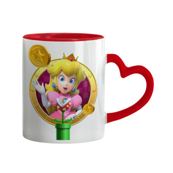 Princess Peach Toadstool, Mug heart red handle, ceramic, 330ml