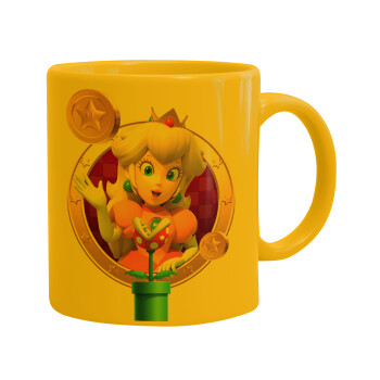 Princess Peach Toadstool, Ceramic coffee mug yellow, 330ml (1pcs)