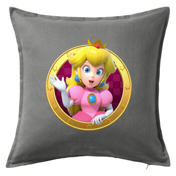Princess Peach Toadstool, Μαξιλάρι καναπέ Γκρι 100% βαμβάκι, περιέχεται το γέμισμα (50x50cm)