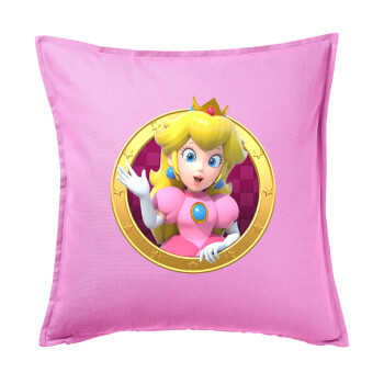 Princess Peach Toadstool, Μαξιλάρι καναπέ ΡΟΖ 100% βαμβάκι, περιέχεται το γέμισμα (50x50cm)