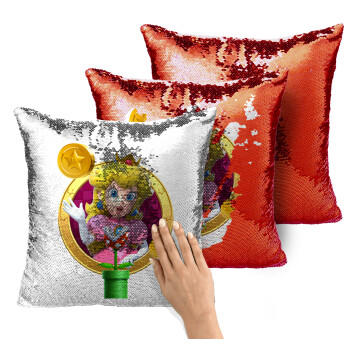 Princess Peach Toadstool, Μαξιλάρι καναπέ Μαγικό Κόκκινο με πούλιες 40x40cm περιέχεται το γέμισμα