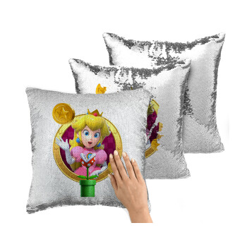 Princess Peach Toadstool, Μαξιλάρι καναπέ Μαγικό Ασημένιο με πούλιες 40x40cm περιέχεται το γέμισμα