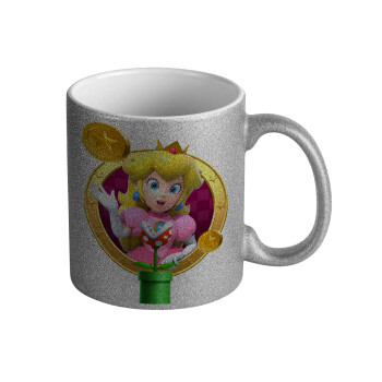 Princess Peach Toadstool, Κούπα Ασημένια Glitter που γυαλίζει, κεραμική, 330ml