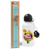 Easter Set, metallic aluminum water bottle (500ml) & scented flat candle (30cm) (TURQUOISE)