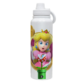 Princess Peach Toadstool, 1L Stainless Steel Thermal Bottle with Phone Holder & Double Wall Insulation